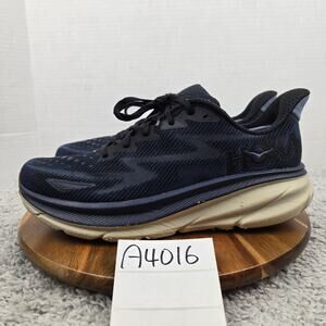 Hoka One One Mens 12D Clifton 9 Black Varsity Navy Athletic Daily Running Shoe